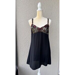 Malizia LA PERLA Silk Slip Dress Embroidered Semi Sheer Nightdress